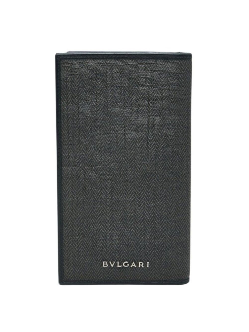 Bvlgari Weekend Herringbone Pattern Wallet Gray Leather